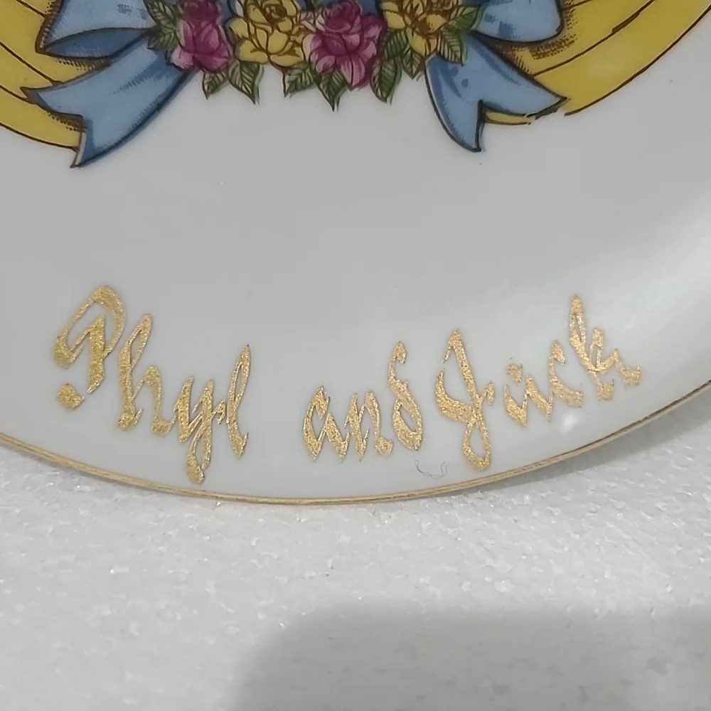 Vintage 1956 Phyl And Jack Wedding Plate Chadwick -Miller Porcelain Japan .